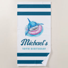 Toalla De Playa Personalized Blue Stripe with Shark