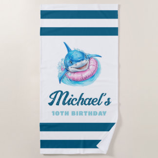 Toalla De Playa Personalized Blue Stripe with Shark