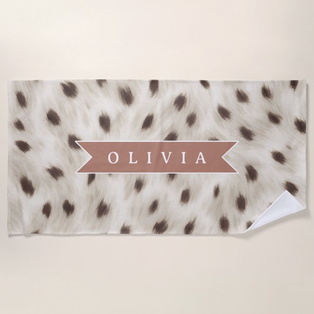 Toalla De Playa Personalized Chic Neutral Leopard Animal Print (Anverso)