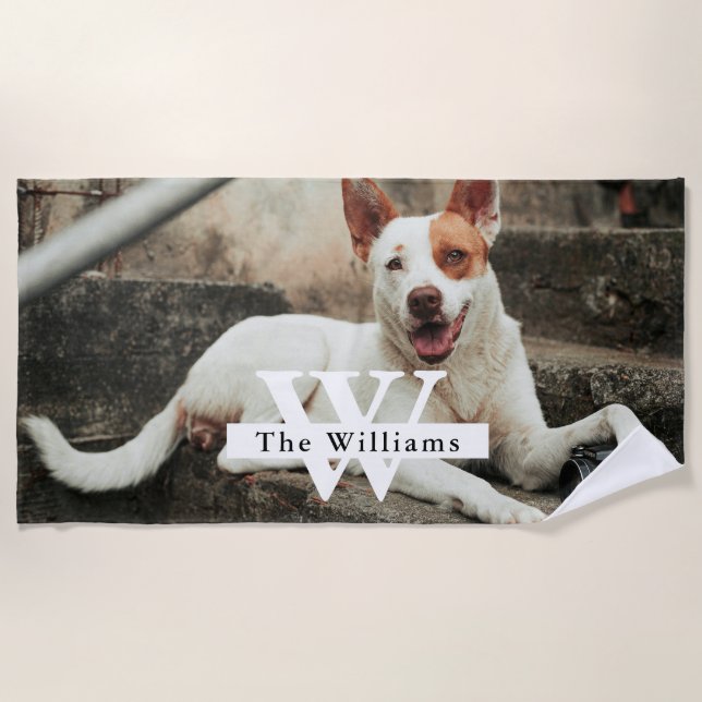 Toalla De Playa Personalized Dog Photo Family name (Anverso)