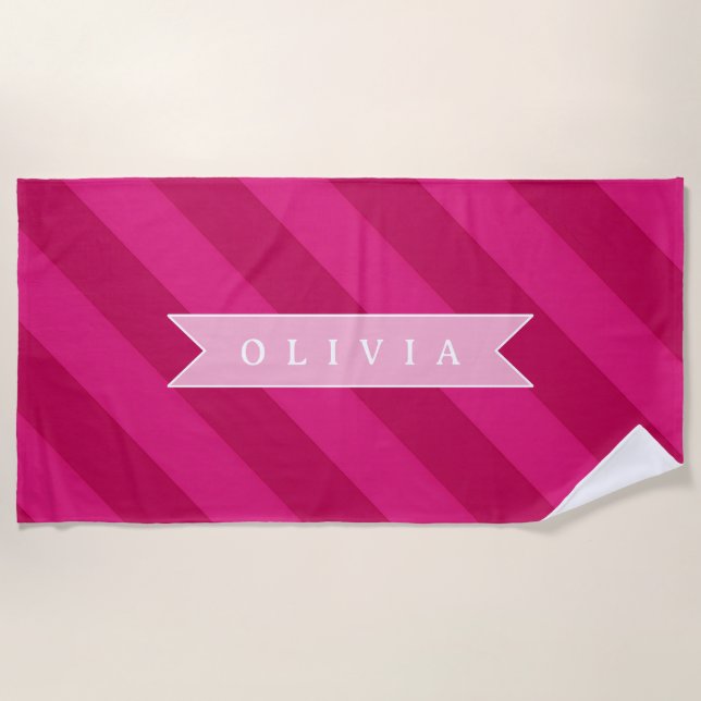 Toalla De Playa Personalized Fun Cute Modern Pink Stripe (Anverso)