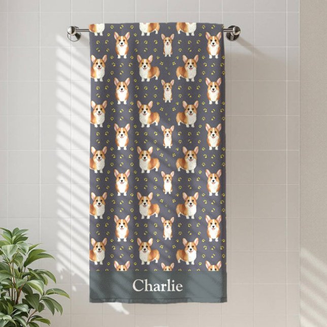 Toalla De Playa Personalized Gray Corgi Dog (Subido por el creador)