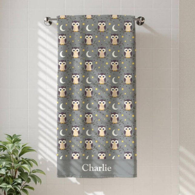 Toalla De Playa Personalized Gray Owl Kids (Subido por el creador)
