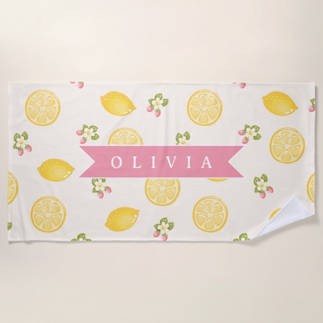 Toalla De Playa Personalized Lemon Floral Summer Custom Name (Anverso)