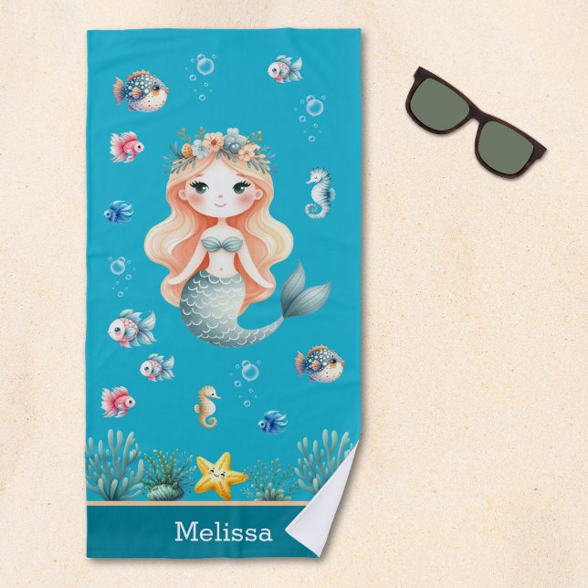 Toalla De Playa Personalized Mermaid Under the sea for Girl (Subido por el creador)