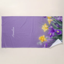 Toalla De Playa Personalized Purple and Yellow Iris Flowers 