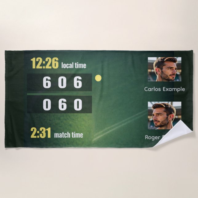 Toalla De Playa Personalized Tennis Scoreboard Match Result (Anverso)