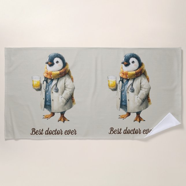 Toalla De Playa Personalized Winter Penguin “Best Doctor Ever” (Anverso)