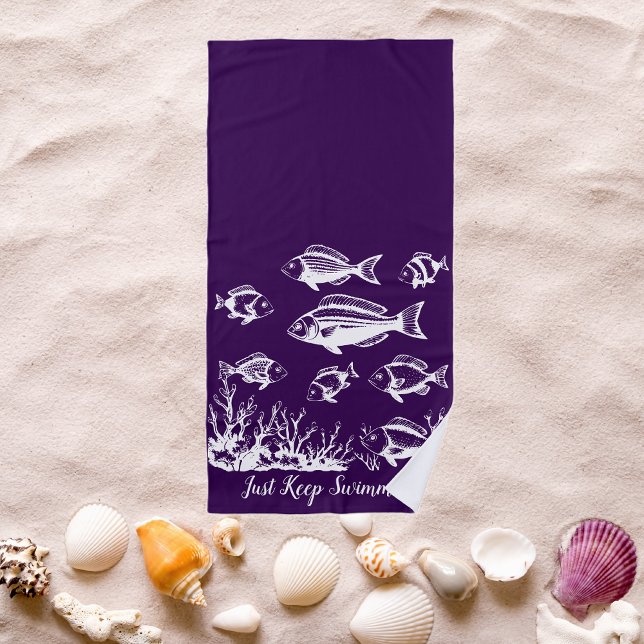 Toalla De Playa Pesca bajo tendencia de estilo Acuático-Pescador (Fishes Fisherman Trend Beach Summer Beach Towel Purple)
