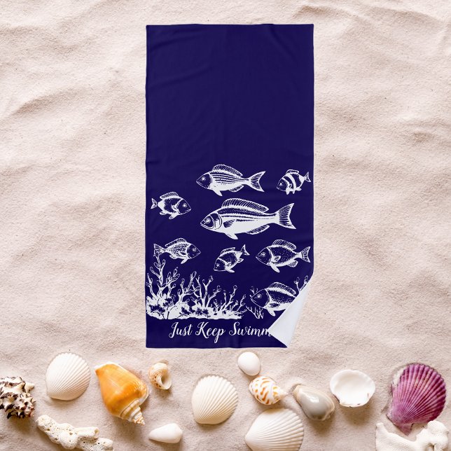 Toalla De Playa Pesca bajo tendencia de estilo Acuático-Pescador (Fishes Fisherman Trend Beach Summer Beach Towel Blue)