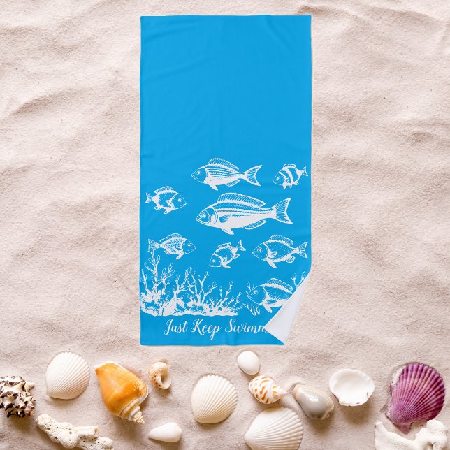 Toalla De Playa Pesca bajo tendencia de estilo Acuático-Pescador (Fishes Fisherman Trend Beach Summer Beach Towel Light Blue)