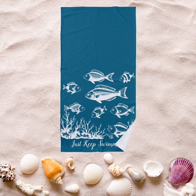 Toalla De Playa Pesca bajo tendencia de estilo Acuático-Pescador (Fishes Fisherman Trend Beach Summer Beach Towel Teal)