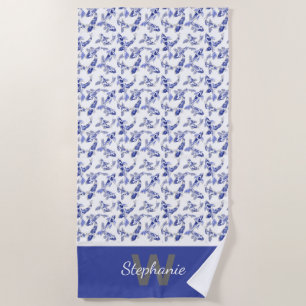 Toalla De Playa Pescado de koi azul y blanco