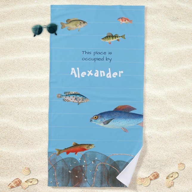 Toalla De Playa Pescado subacuático Striped Modern Your Name (Underwater Fish Striped Modern Your Name Beach Towel ©Susanne Sachers - Sunny Mind Design 🌞)