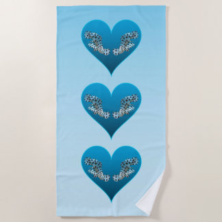 Toalla De Playa Pez Grouper - Corazones Azules, dispuestos vertica