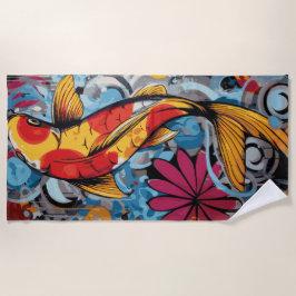 Toalla De Playa Pez Koi Graffiti Arte Pop