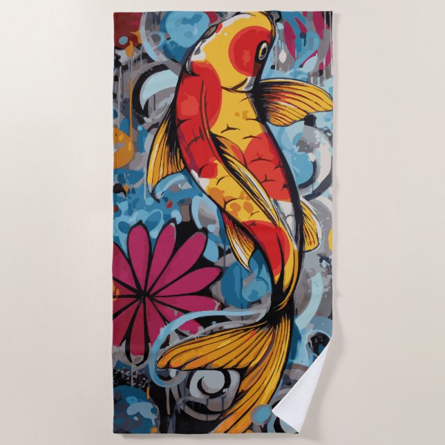 Toalla De Playa Pez Koi Graffiti Arte Pop (Anverso)