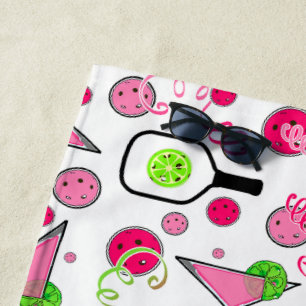 Toalla De Playa Pickleball Day Dinking Cosmo Coctail Pink Green