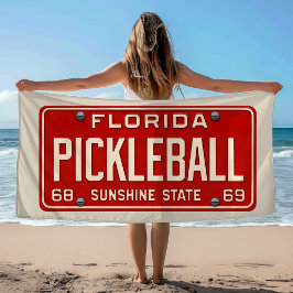 Toalla De Playa Pickleball Player Fan Retro Florida License Plate