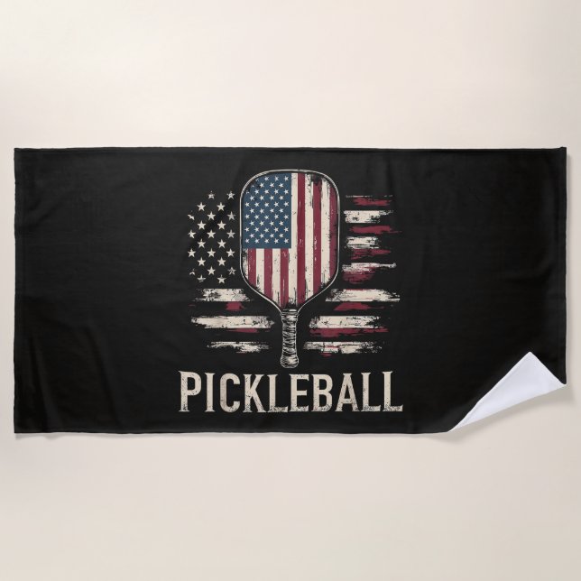 Toalla De Playa Pickleball Player US Flag Retro Paddleball (Anverso)