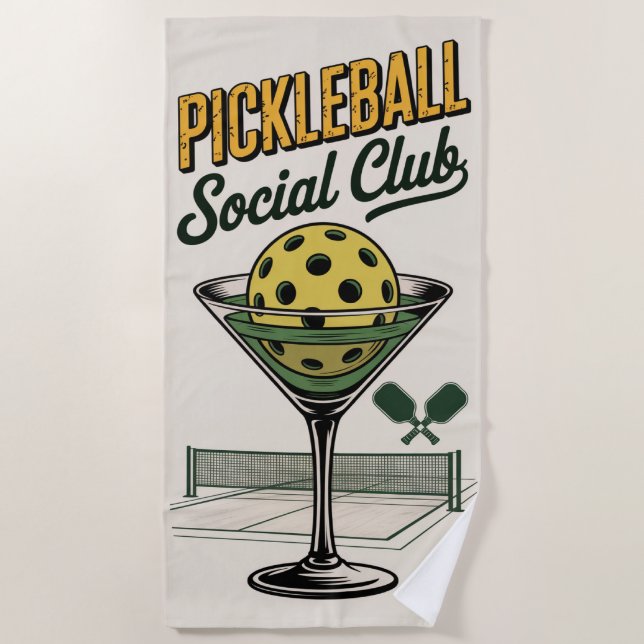 Toalla De Playa Pickleball Social Club Retro Paddle Court (Anverso)