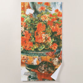 Toalla De Playa Pierre-Auguste Renoir Geraniums And Cats