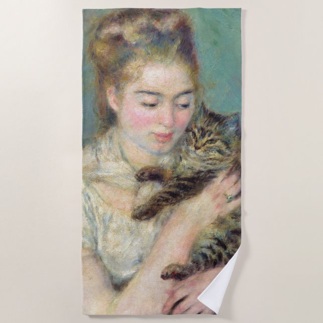 Toalla De Playa Pierre-Auguste Renoir - Mujer con un gato (Anverso)