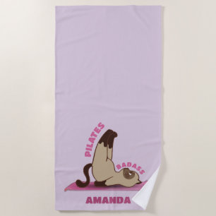 Toalla De Playa Pilates Badass Workout Kitty Cat Nombre personaliz