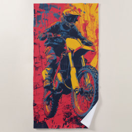 Toalla De Playa Piloto de Motocross Arte Pop Urbano Acción