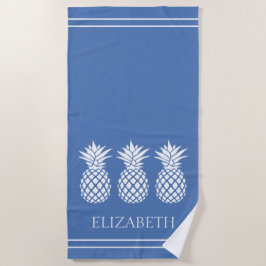 Toalla De Playa Piña Blanca Elegante sobre Azul