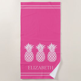 Toalla De Playa Piña Blanca Elegante sobre Rosa