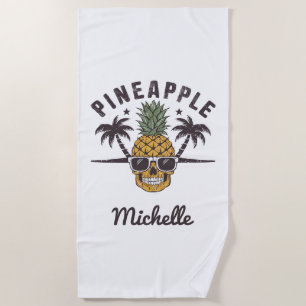 Toalla De Playa Piña divertida con gafas de sol Personalizada