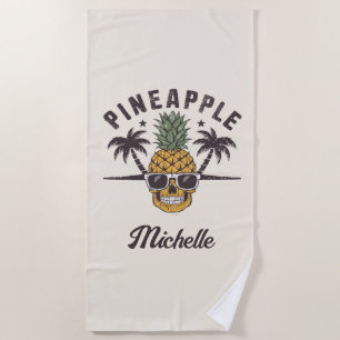 Toalla De Playa Piña divertida con gafas de sol Personalizado
