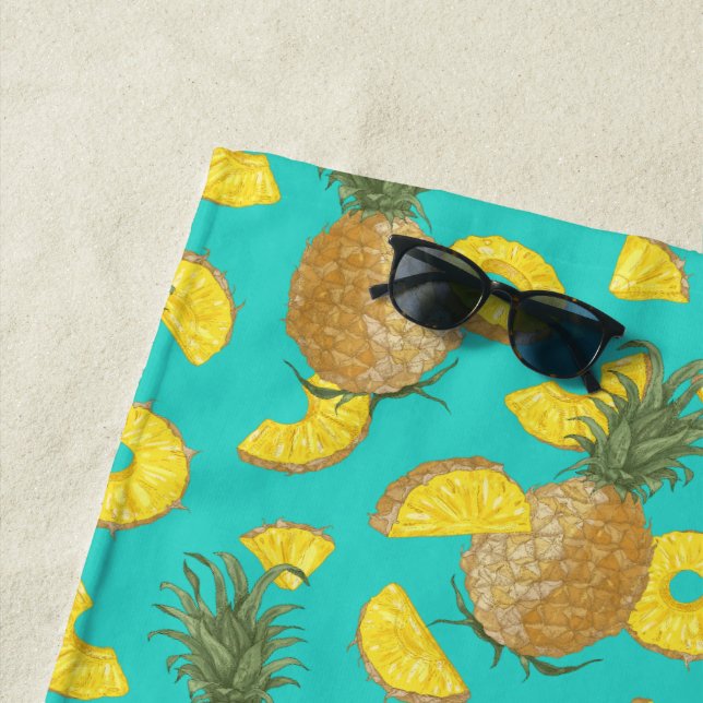 Toalla De Playa Piña En Color Turquesa (In situ)