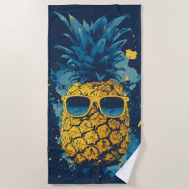 Toalla De Playa Piña Fresca con Gafas de Sol Ilustración de Arte P