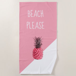 Toalla De Playa Piña rosada y blanca tropical femenina linda
