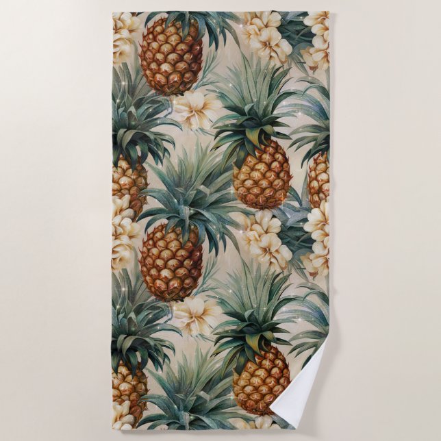 Toalla De Playa Piñas Florales Tropicales (Anverso)