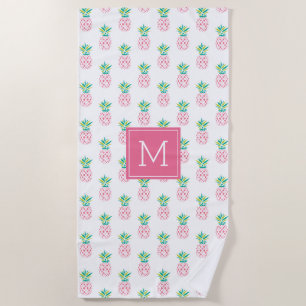 Toalla De Playa Piñas rosadas monogramadas