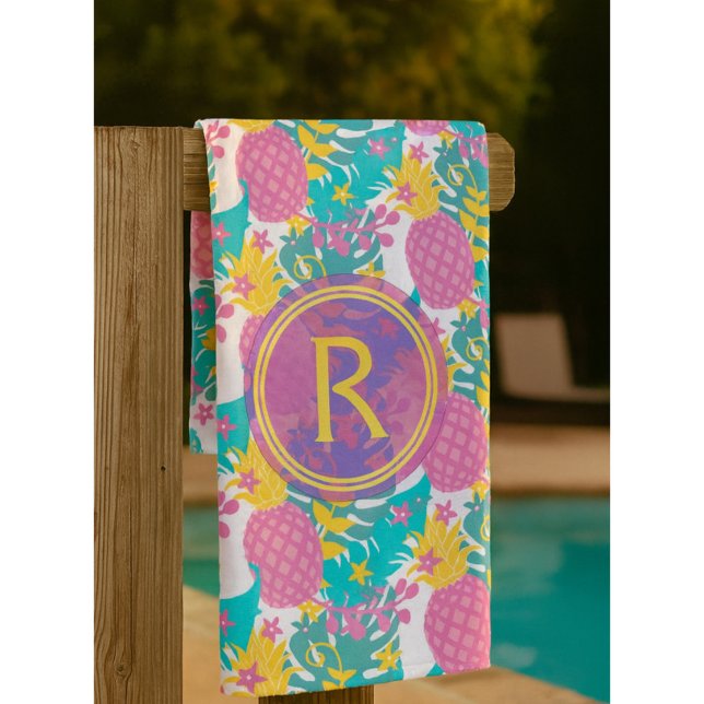 Toalla De Playa Pineápoles púrpuras y hojas tropicales azules (Subido por el creador)