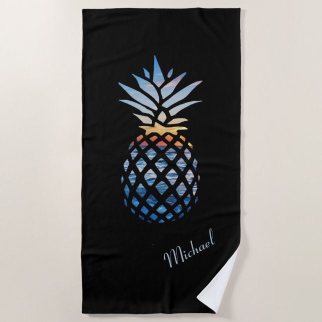 Toalla De Playa Pineapple Seaside Sunset Personalizado (Anverso)