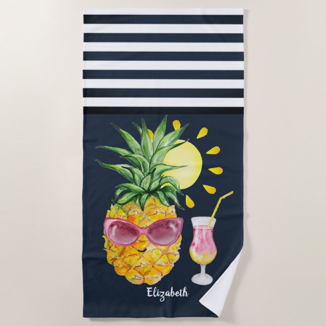 Toalla De Playa Pineapple Sun Cocktail Navy Blue Strike (Anverso)