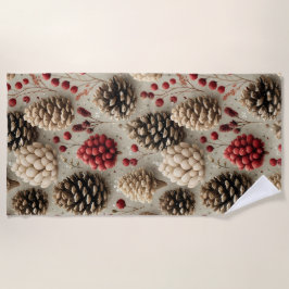 Toalla De Playa Pineconas de invierno y Berries rojas