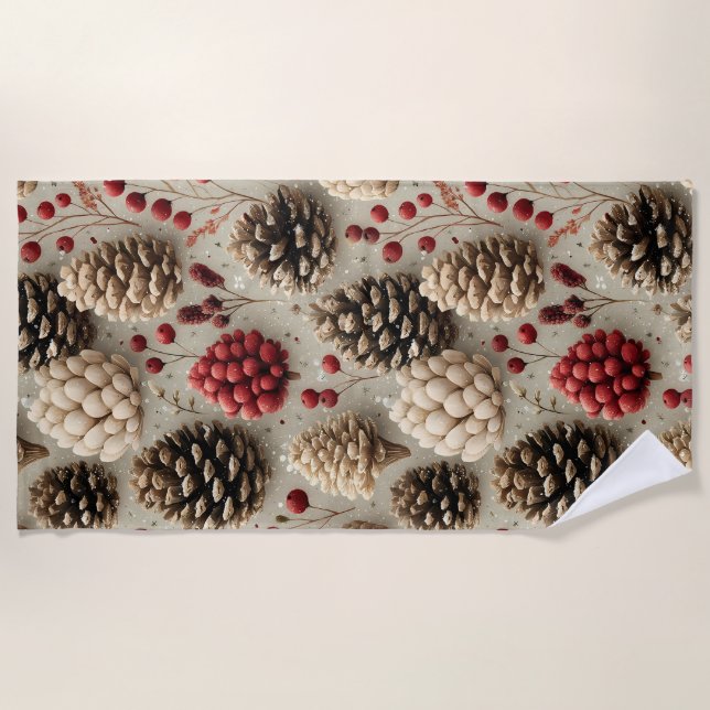 Toalla De Playa Pineconas de invierno y Berries rojas (Anverso)