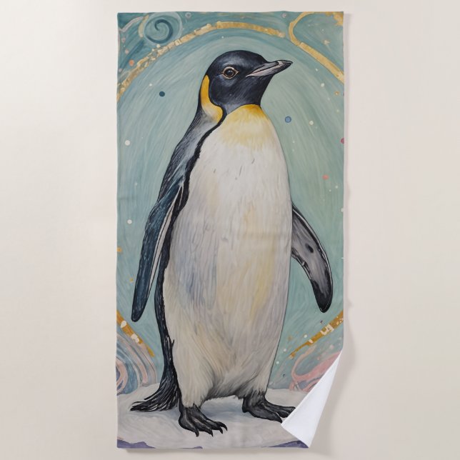 Toalla De Playa Pingüino Magico Pastel (Anverso)
