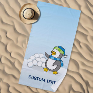 Toalla De Playa Pinguino pequeño con bolas de nieve que agita