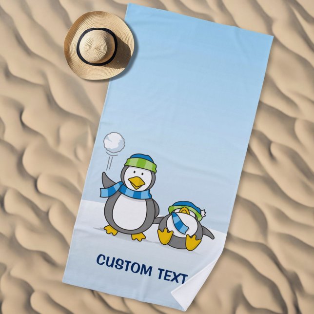 Toalla De Playa Pingüinos lanzando bolas de nieve (Subido por el creador)