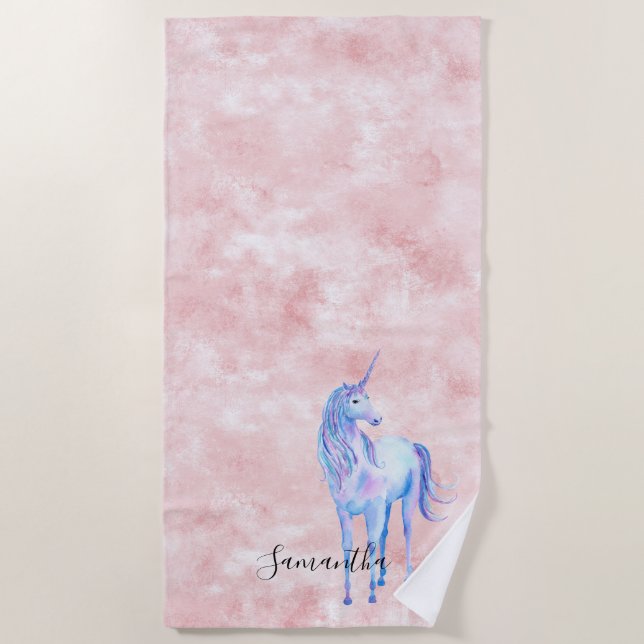 Toalla De Playa Pink Abstract Purple Unicorn (Anverso)