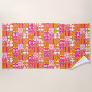 Toalla De Playa Pink and orange floral patchwork Beach Towel