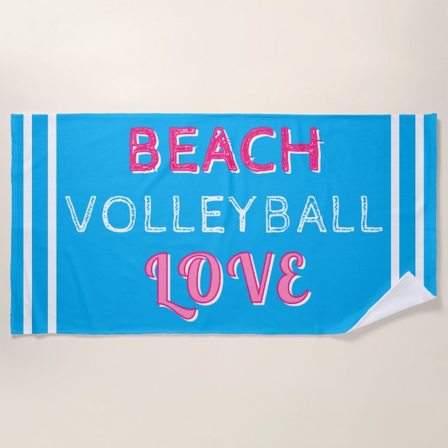 Toalla De Playa Pink Blue Beach Volleyball Love (Anverso)