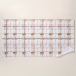 Toalla De Playa Pink Brown White Plaid Stripes